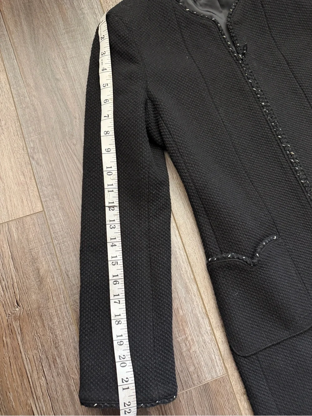 CHANEL Black Tweed Long Collarless Coat
